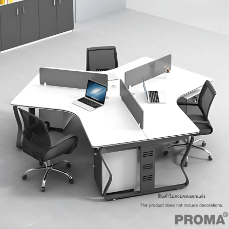 [Pre-order] โต๊ะทำงาน Proma-POD-05 สีขาว/ดำ แบบ 3 ที่นั่ง (มีตู้เอกสาร)_10